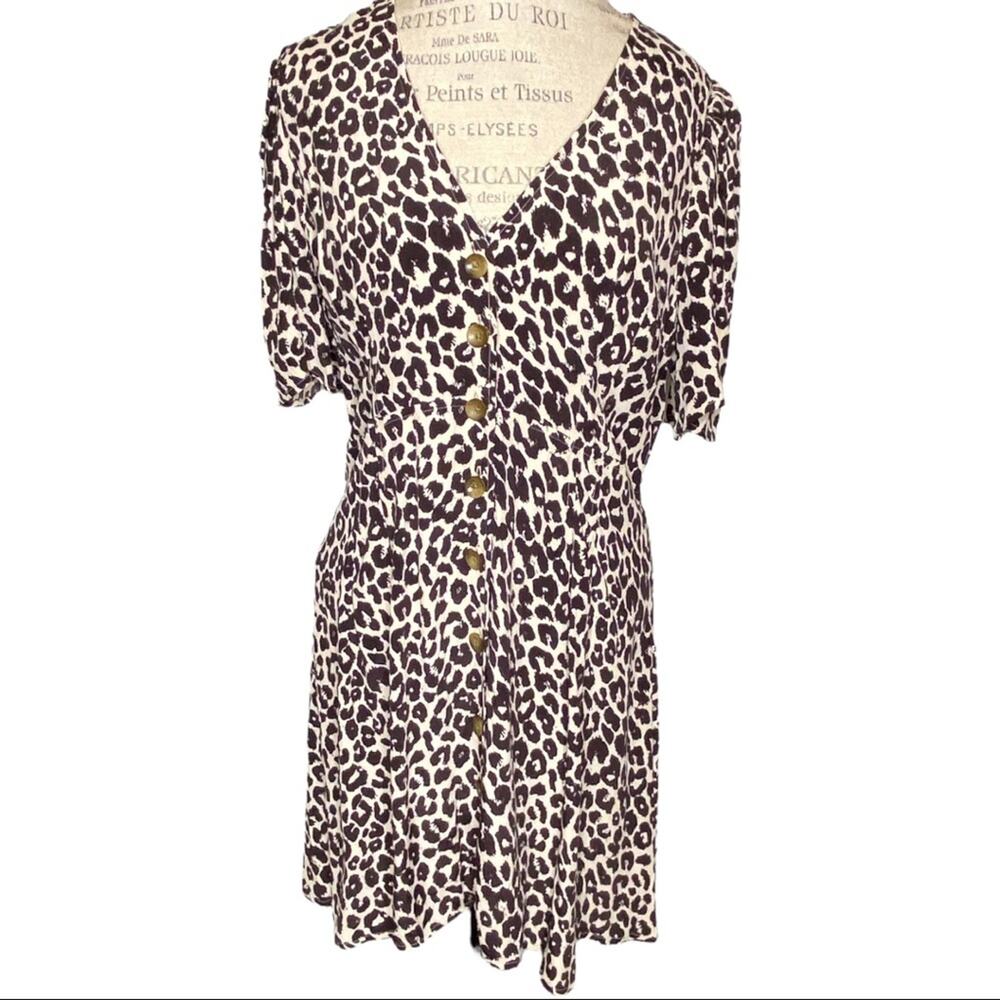 Something Navy Leopard Print Button Minidress Puf… - image 5